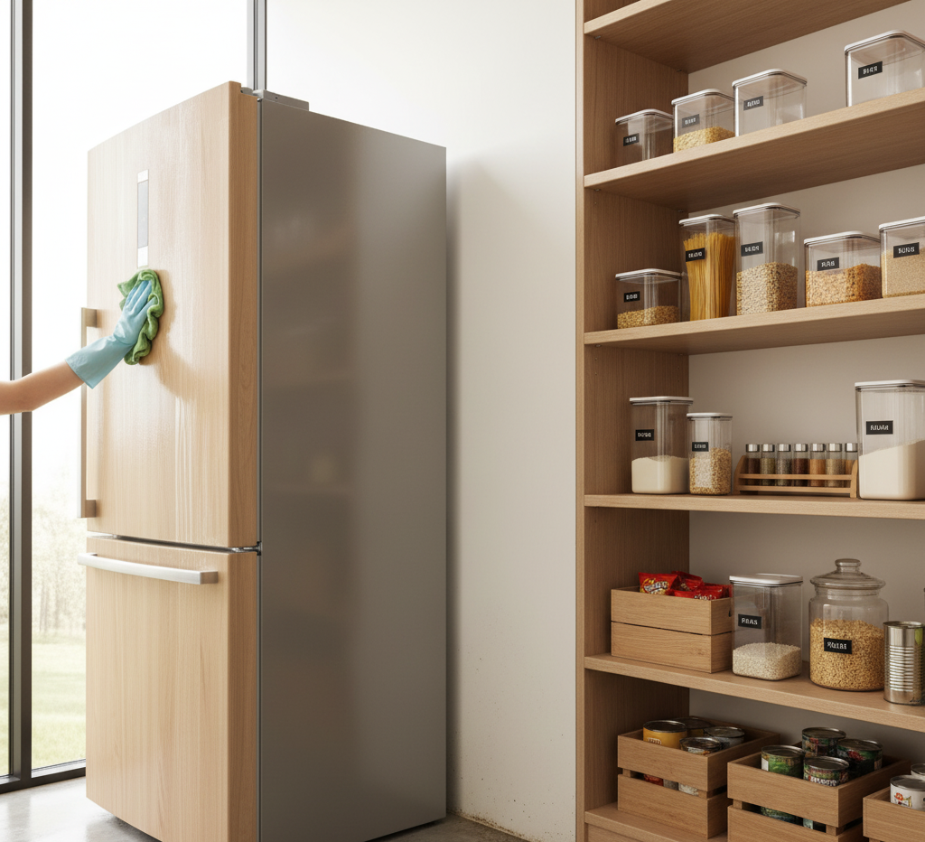 espacio limpio y organizado, que podría representar un área de cocina o despensa bien cuidada, facilitando la limpieza y el mantenimiento
